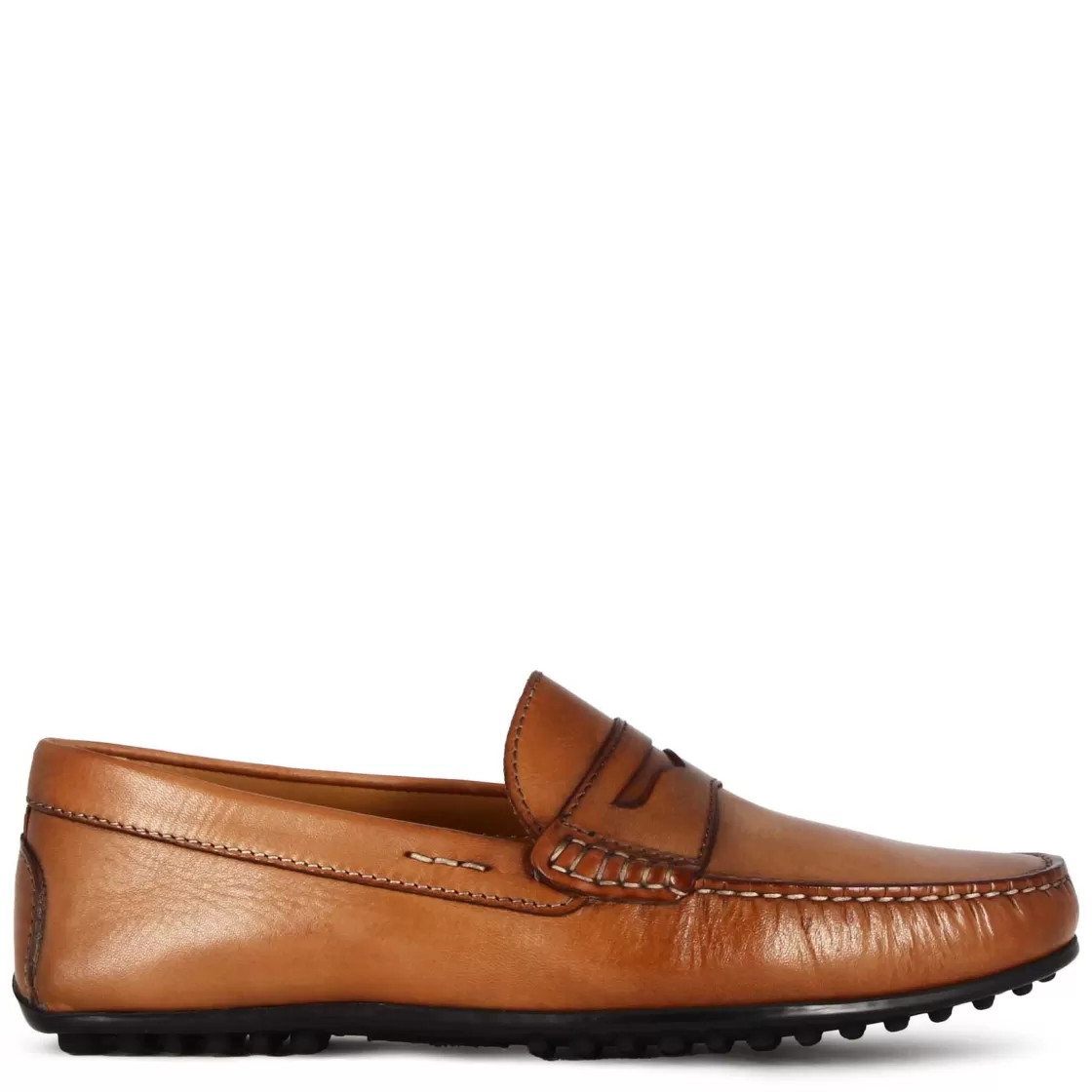 New Leonardo Shoes Mocassino Casual Da Uomo In Pelle Colore Con Suola Con Gommini Marrone