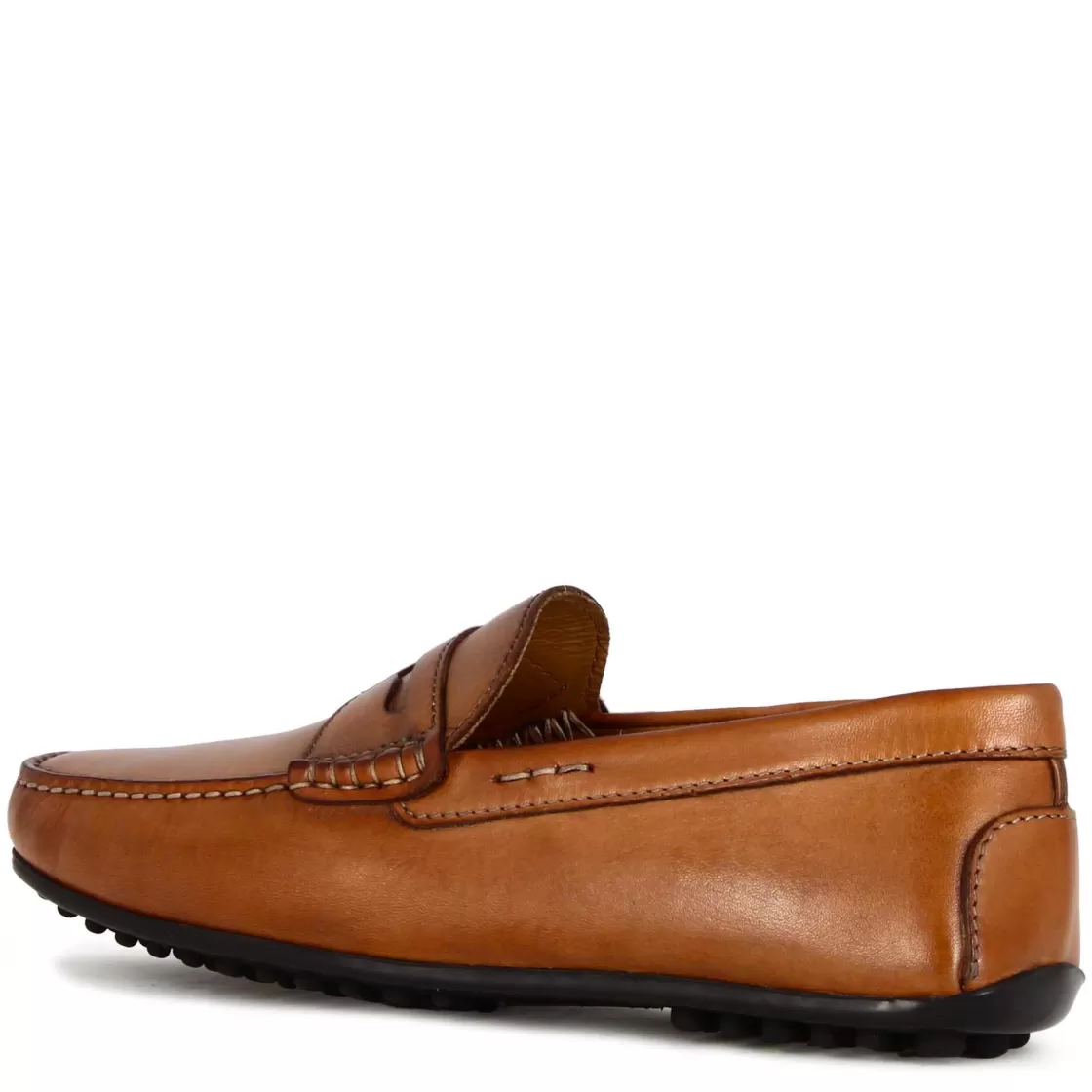 New Leonardo Shoes Mocassino Casual Da Uomo In Pelle Colore Con Suola Con Gommini Marrone