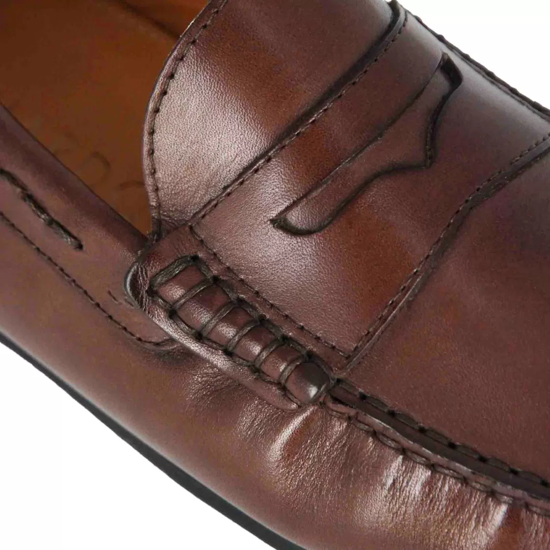 Sale Leonardo Shoes Mocassino Casual Da Uomo In Pelle Colore Con Suola Con Gommini Marrone Scuro