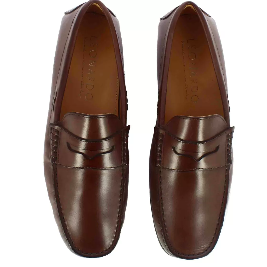 Sale Leonardo Shoes Mocassino Casual Da Uomo In Pelle Colore Con Suola Con Gommini Marrone Scuro