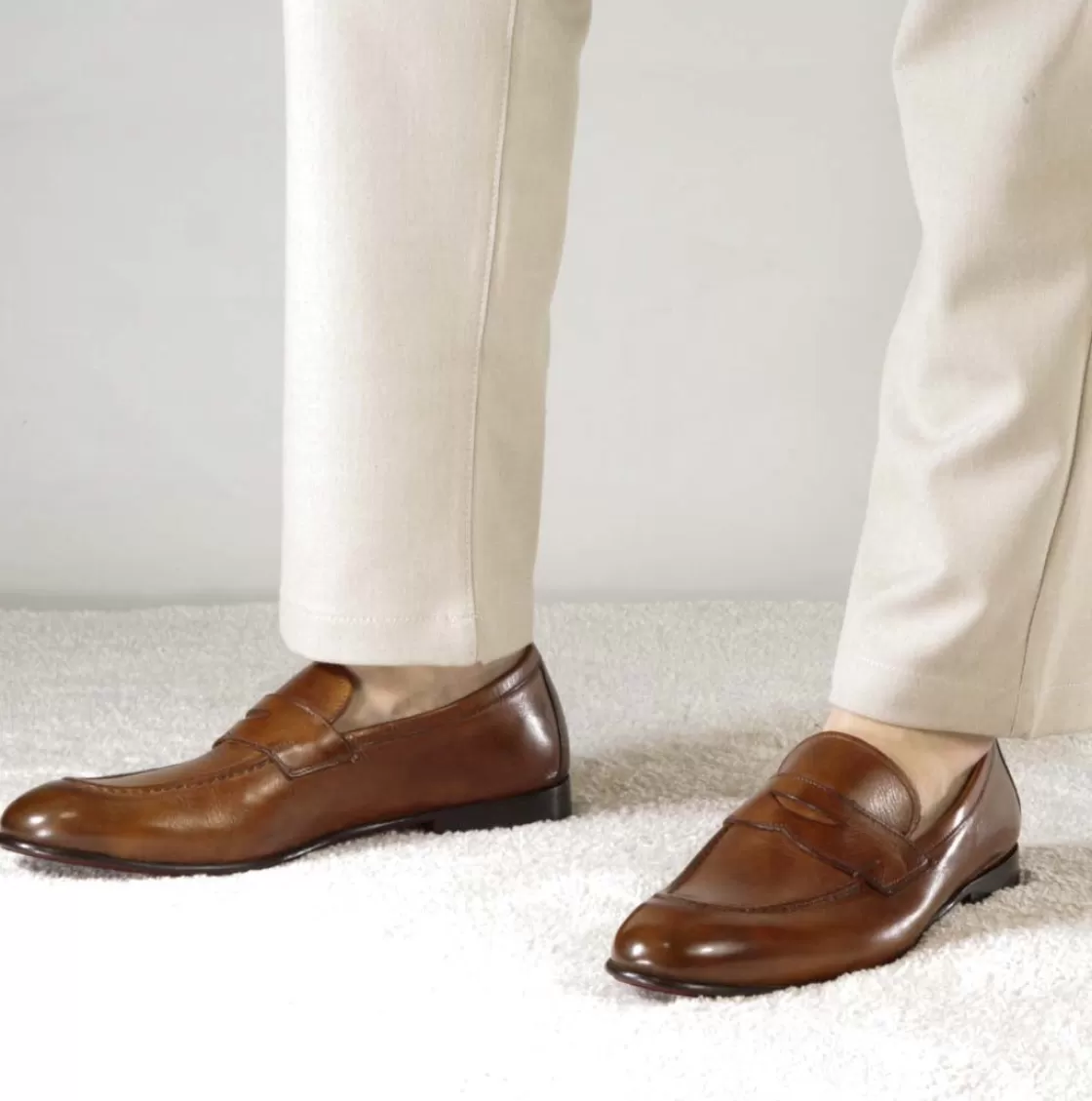 Hot Leonardo Shoes Mocassino Classico Da Uomo In Pelle Colore Chiaro Marrone