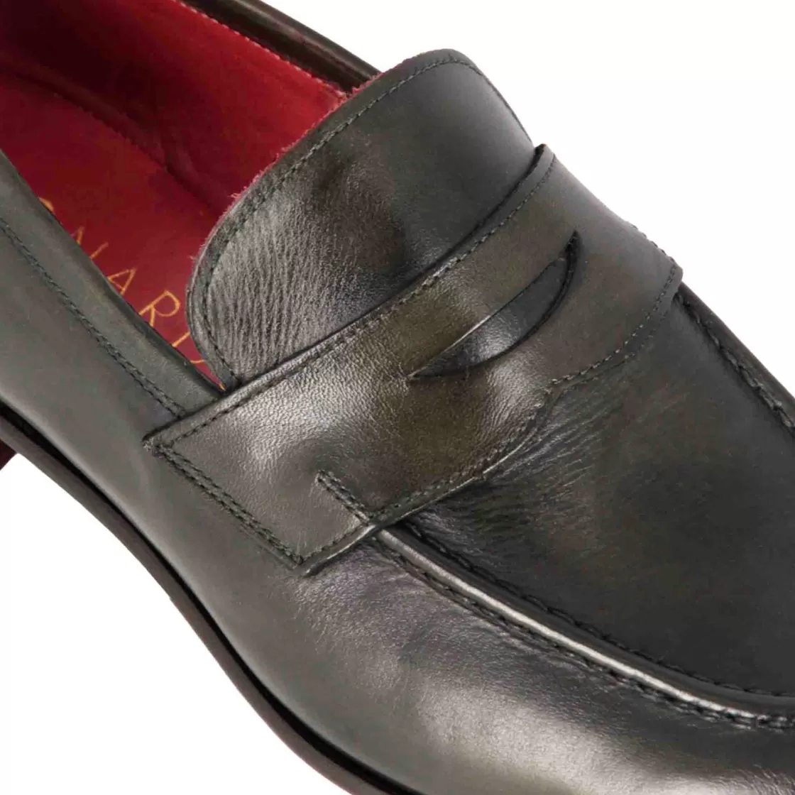 Store Leonardo Shoes Mocassino Classico Da Uomo In Pelle Colore Scuro Verde
