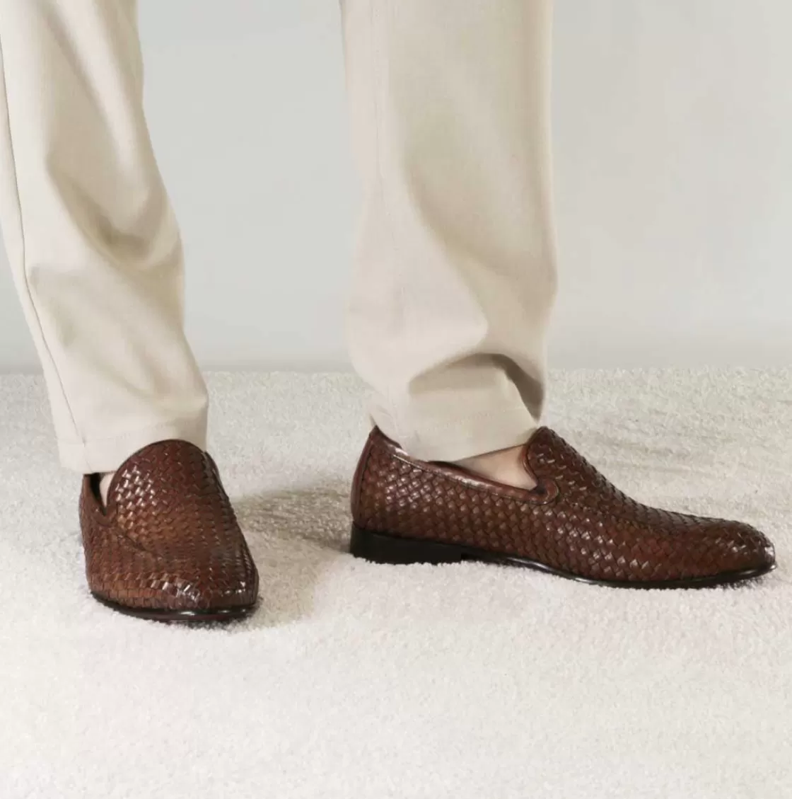 Hot Leonardo Shoes Mocassino Classico Da Uomo In Pelle Intrecciata Colore Marrone Chiaro