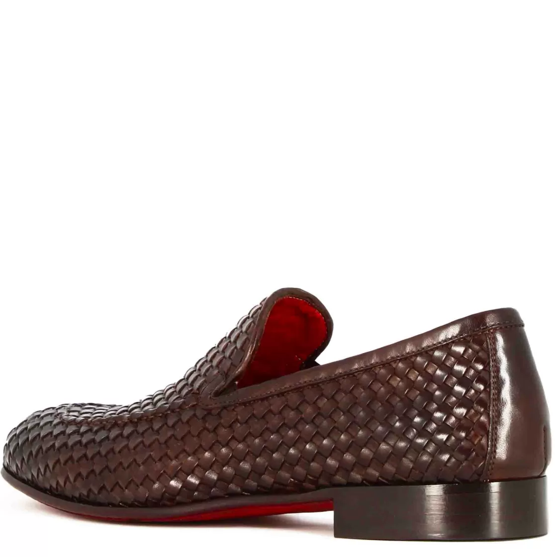 Hot Leonardo Shoes Mocassino Classico Da Uomo In Pelle Intrecciata Colore Marrone Scuro