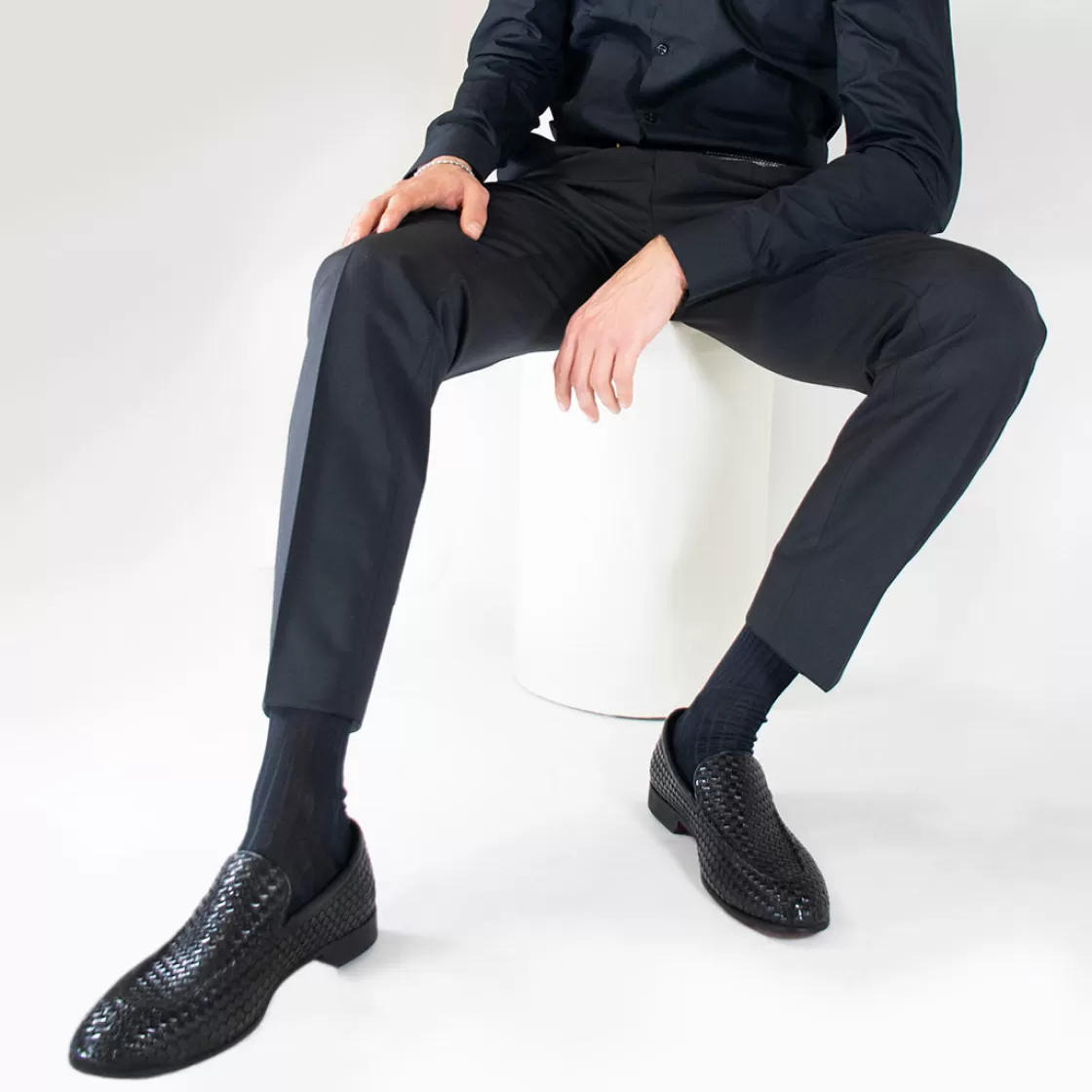 Discount Leonardo Shoes Mocassino Classico Da Uomo In Pelle Intrecciata Colore Nero