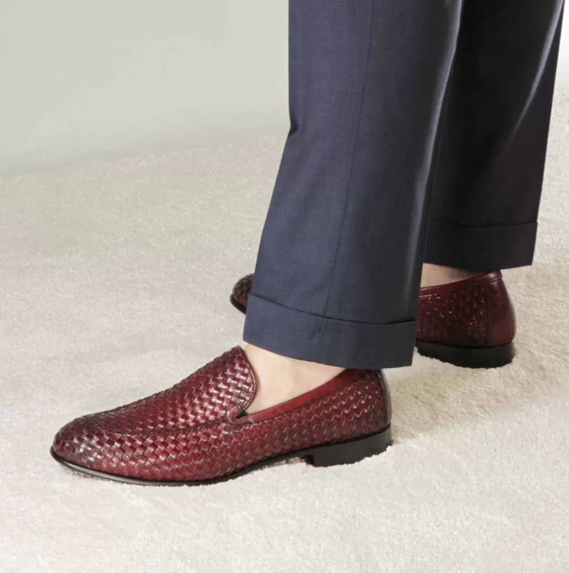 Cheap Leonardo Shoes Mocassino Classico Da Uomo In Pelle Intrecciata Colore Rosso