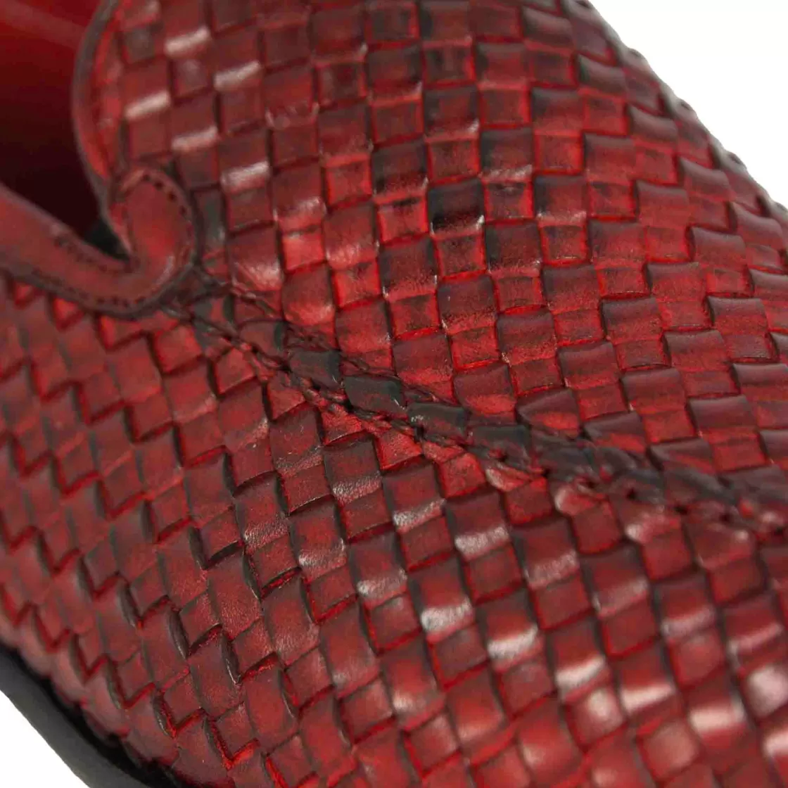 Cheap Leonardo Shoes Mocassino Classico Da Uomo In Pelle Intrecciata Colore Rosso