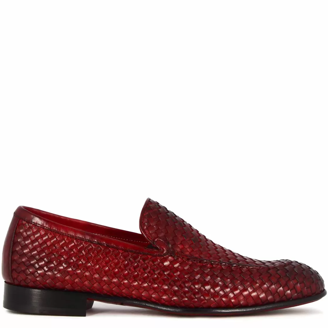 Cheap Leonardo Shoes Mocassino Classico Da Uomo In Pelle Intrecciata Colore Rosso