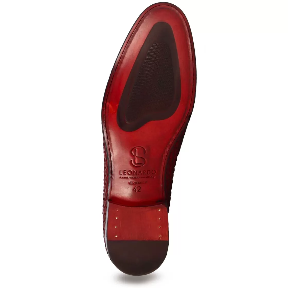 Cheap Leonardo Shoes Mocassino Classico Da Uomo In Pelle Intrecciata Colore Rosso