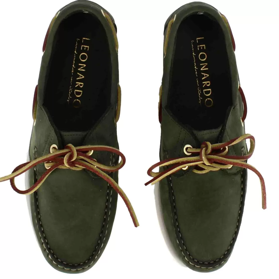 Sale Leonardo Shoes Mocassino Da Barca Da Donna In Camoscio Colore Verde