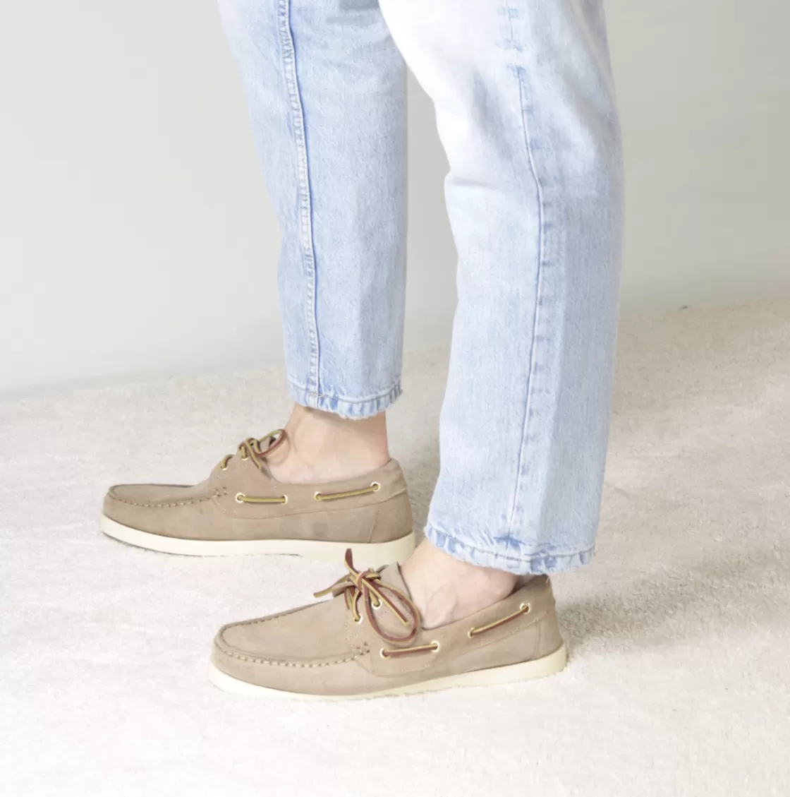 Discount Leonardo Shoes Mocassino Da Barca Da Uomo In Camoscio Colore Beige