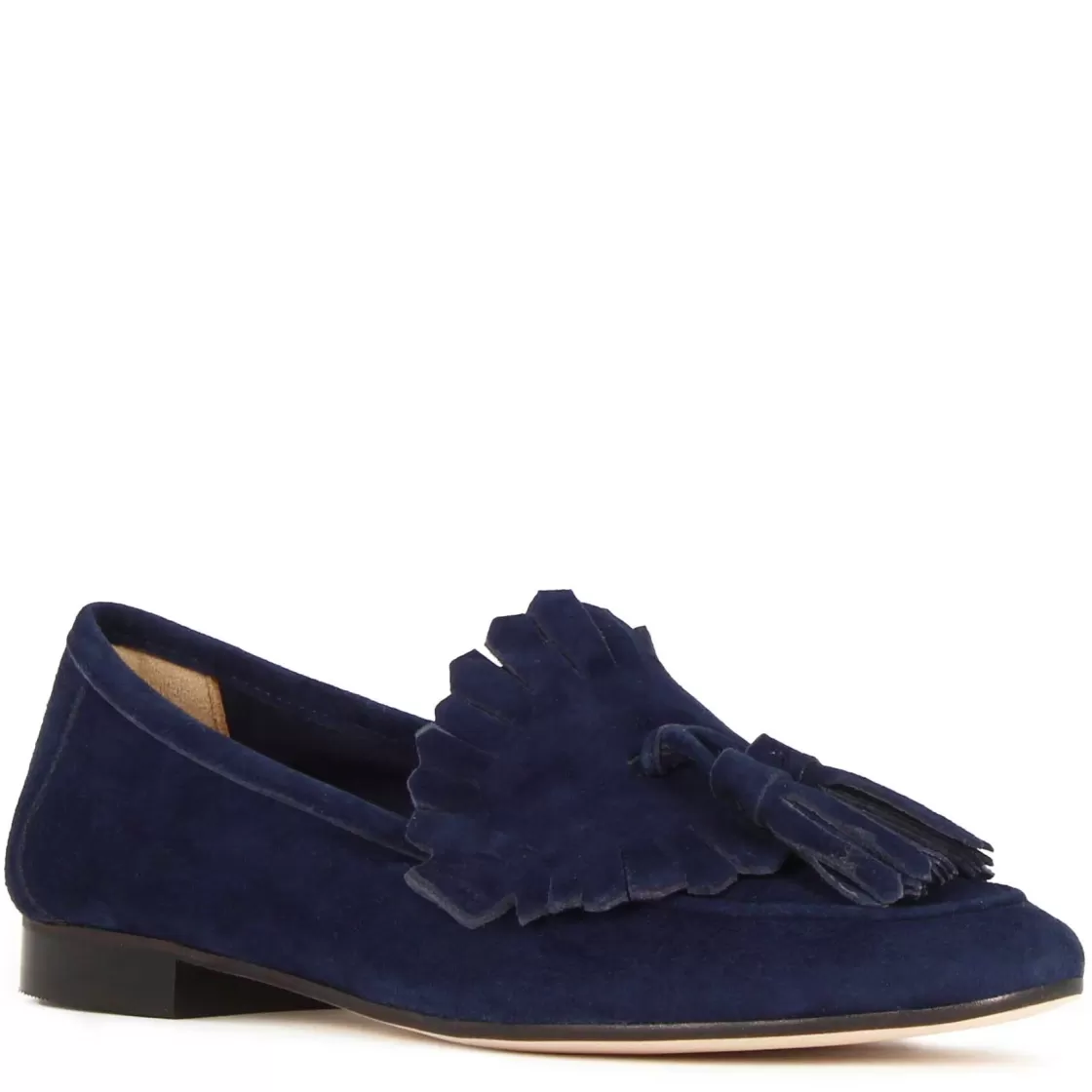 Sale Leonardo Shoes Mocassino Da Donna Classico In Pelle Scamosciata Con Nappine Colore Blu Scuro