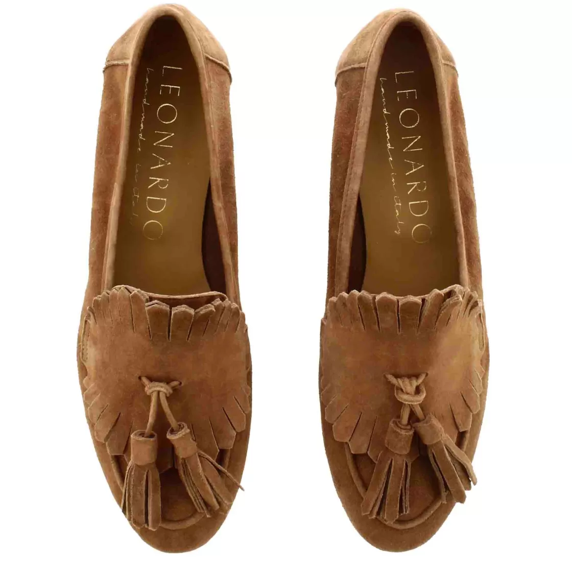 New Leonardo Shoes Mocassino Da Donna Classico In Pelle Scamosciata Con Nappine Colore Marrone Marrone Chiaro