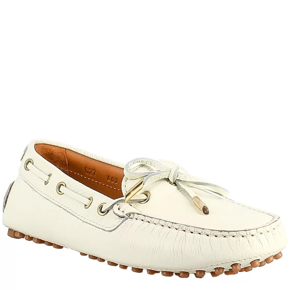 Shop Leonardo Shoes Mocassino Da Donna Con Lacci In Pelle Bianco