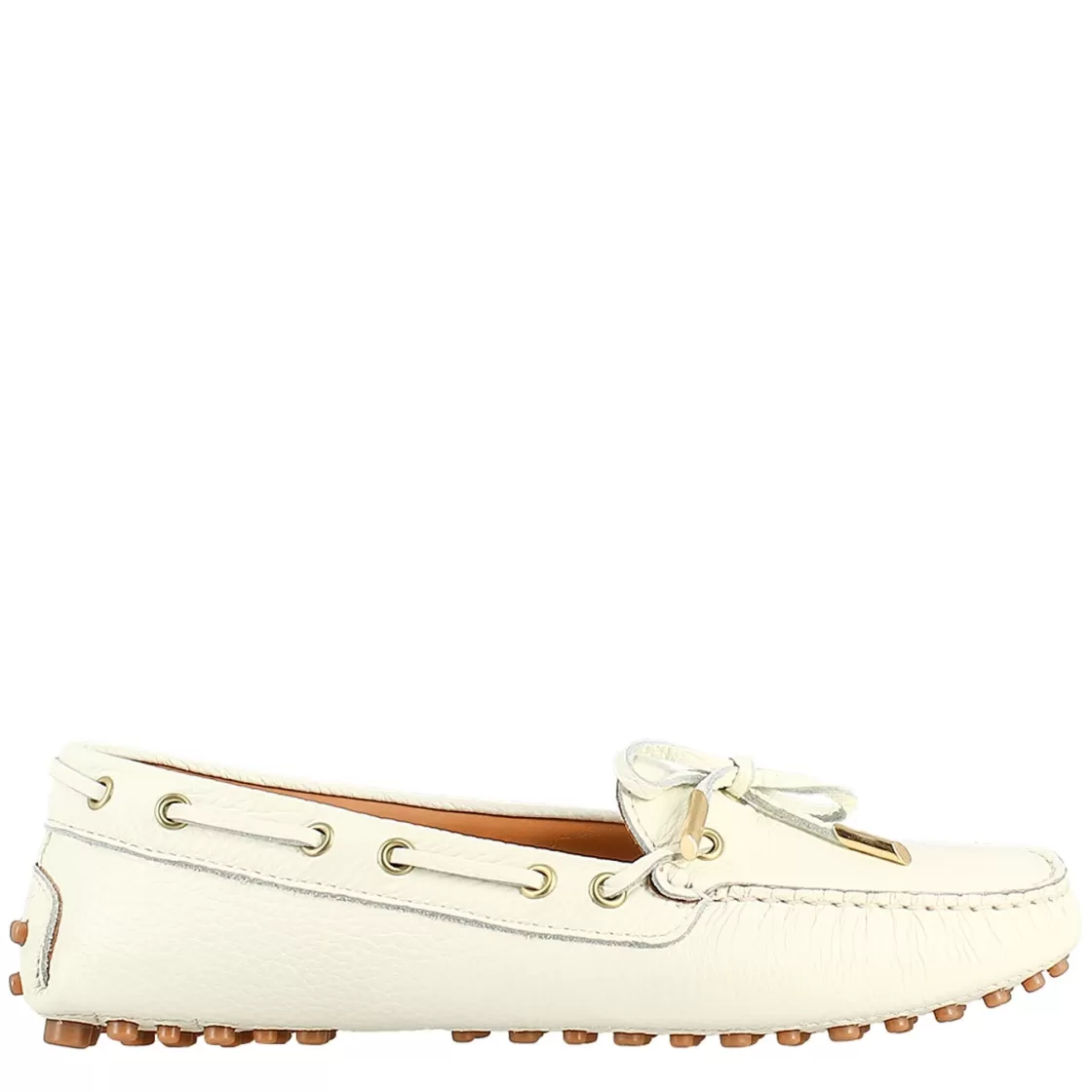 Shop Leonardo Shoes Mocassino Da Donna Con Lacci In Pelle Bianco