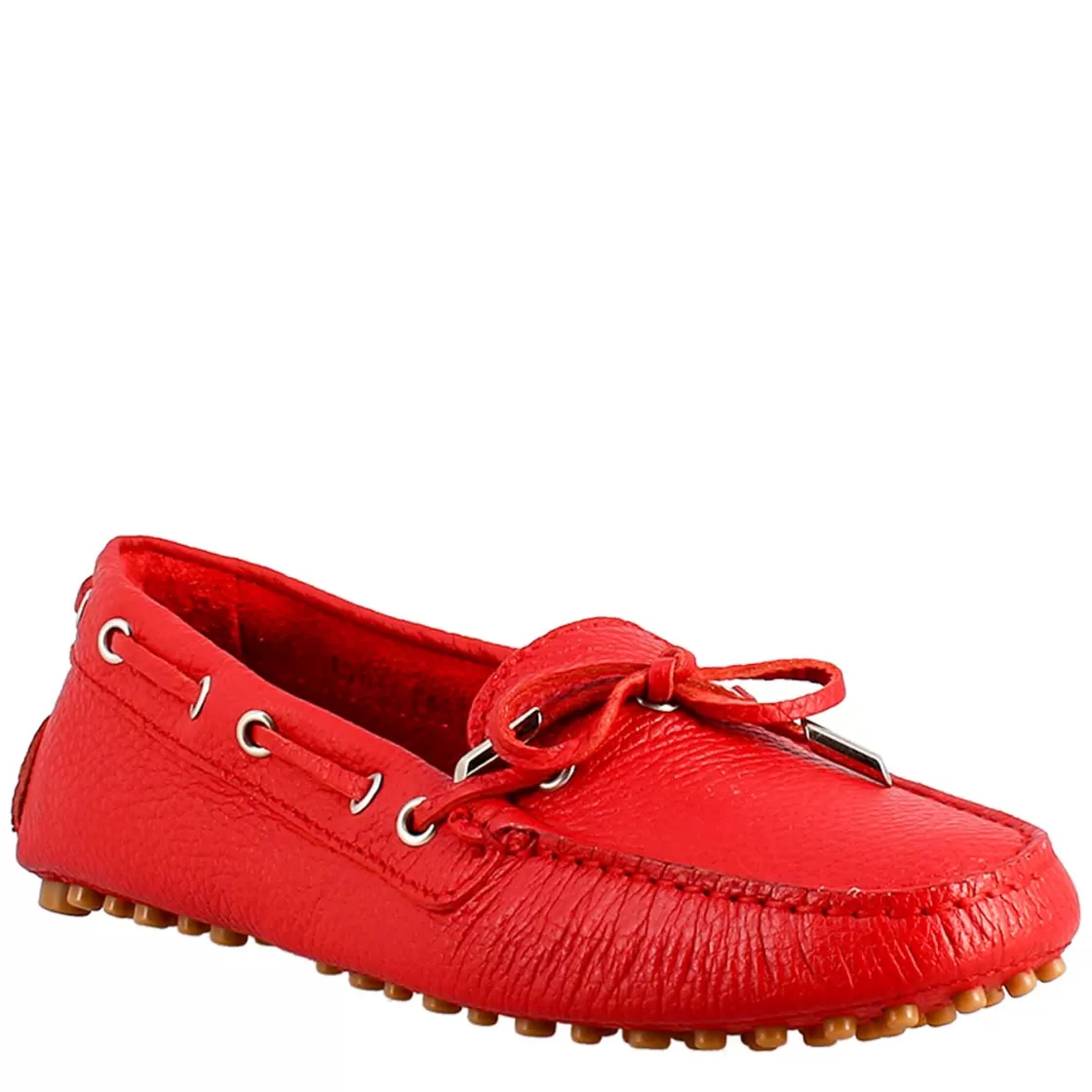 Clearance Leonardo Shoes Mocassino Da Donna Con Lacci In Pelle Rosso