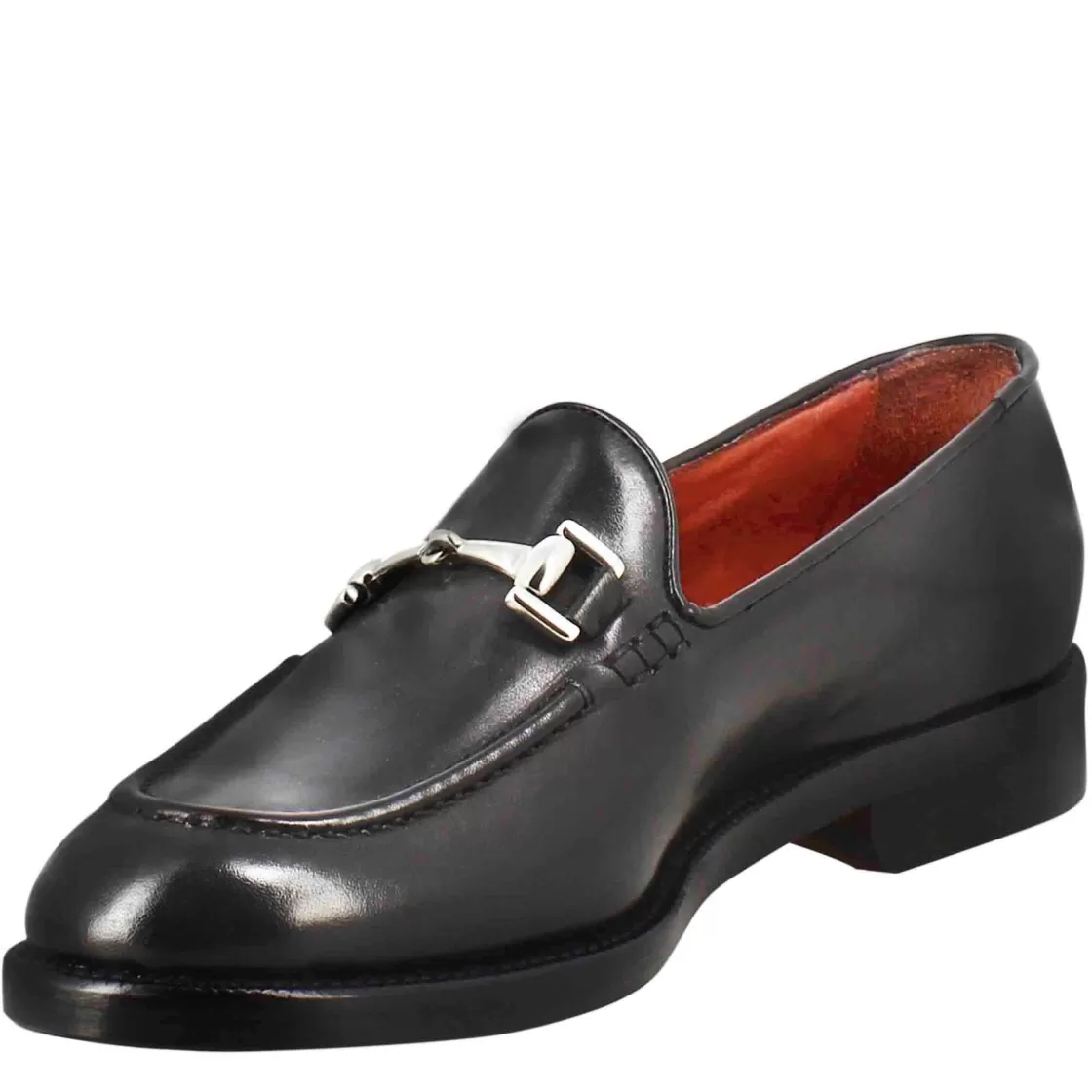 Fashion Leonardo Shoes Mocassino Da Donna In Pelle Colore Con Fibbia Nero