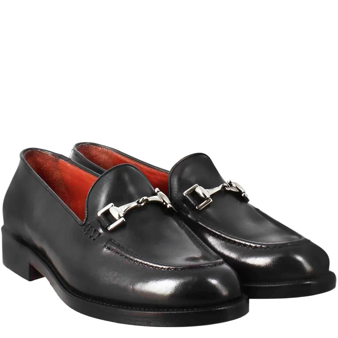 Fashion Leonardo Shoes Mocassino Da Donna In Pelle Colore Con Fibbia Nero