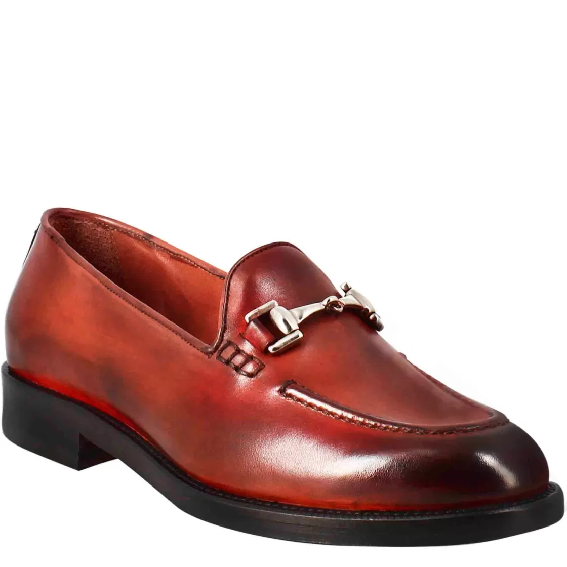 Discount Leonardo Shoes Mocassino Da Donna In Pelle Colore Con Fibbia Rosso