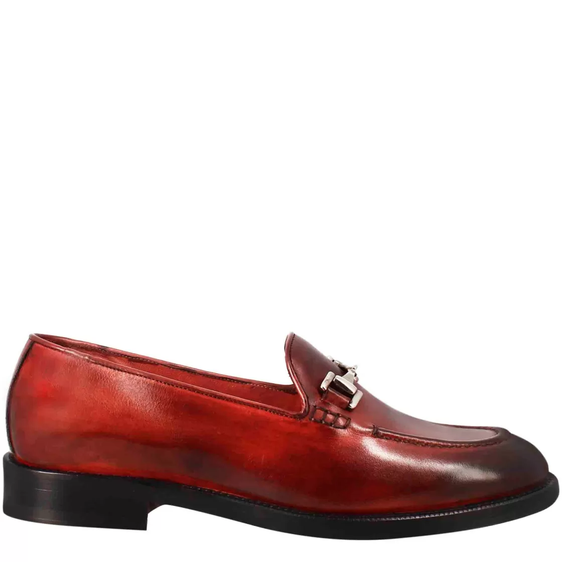 Discount Leonardo Shoes Mocassino Da Donna In Pelle Colore Con Fibbia Rosso