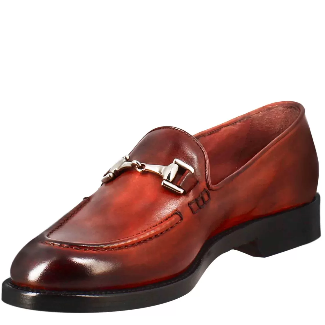 Discount Leonardo Shoes Mocassino Da Donna In Pelle Colore Con Fibbia Rosso