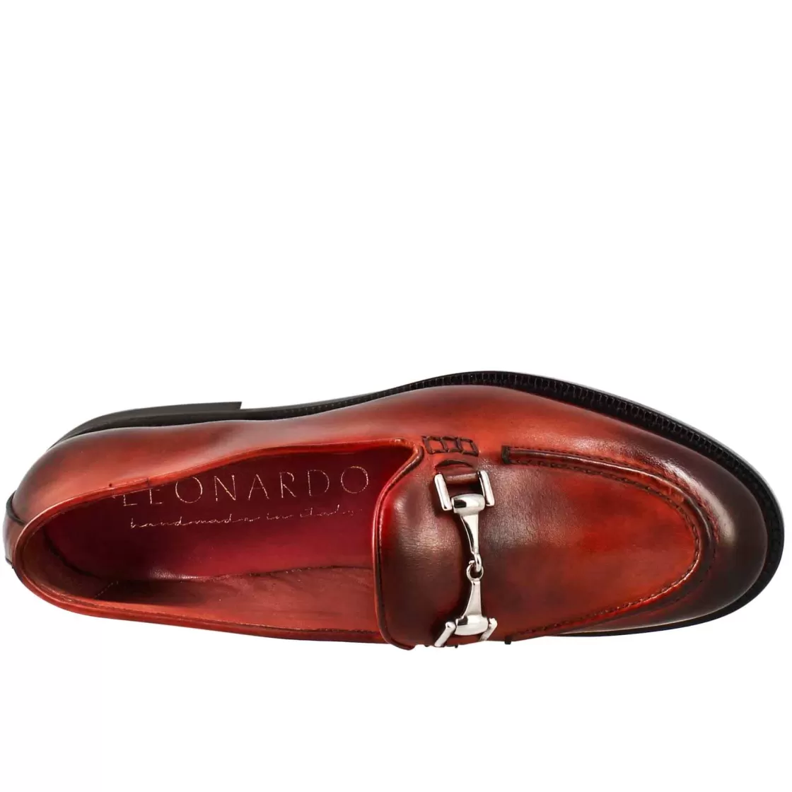 Discount Leonardo Shoes Mocassino Da Donna In Pelle Colore Con Fibbia Rosso