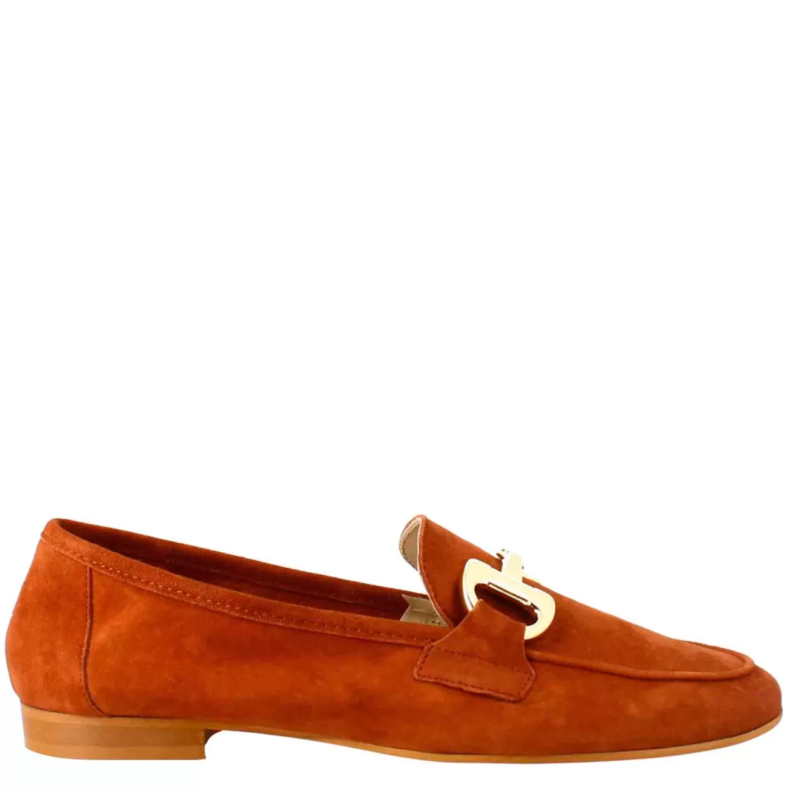 Store Leonardo Shoes Mocassino Da Donna In Pelle Scamosciata Con Fibbia Oro Marrone