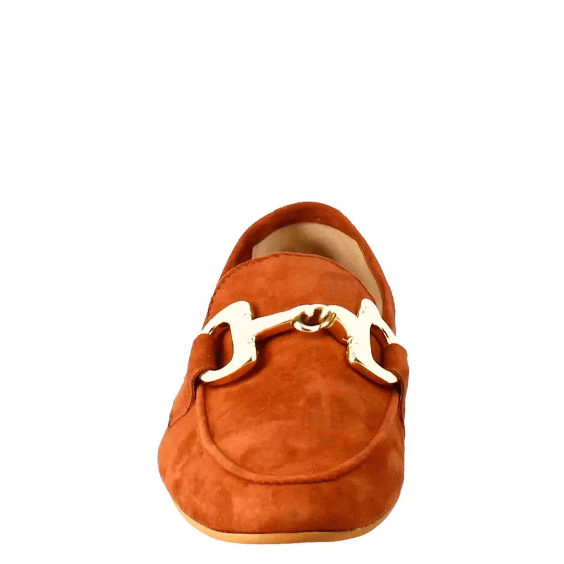 Store Leonardo Shoes Mocassino Da Donna In Pelle Scamosciata Con Fibbia Oro Marrone