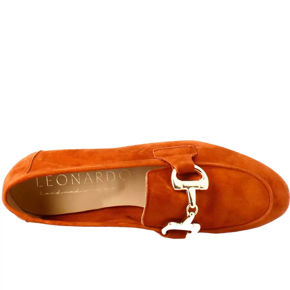 Store Leonardo Shoes Mocassino Da Donna In Pelle Scamosciata Con Fibbia Oro Marrone