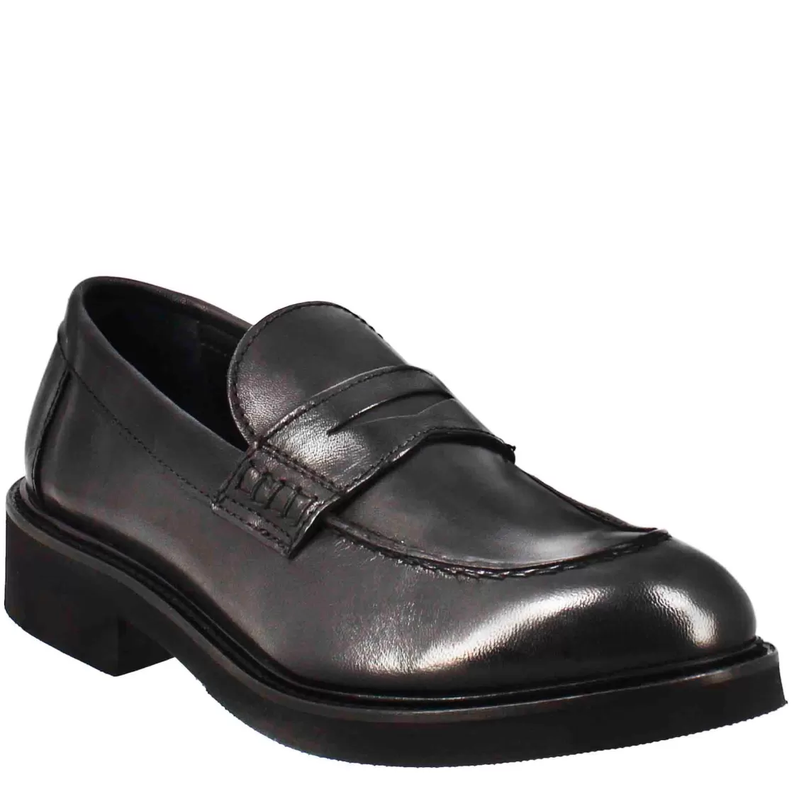 Fashion Leonardo Shoes Mocassino Da Donna Paupa In Pelle Lavata Colore Nero
