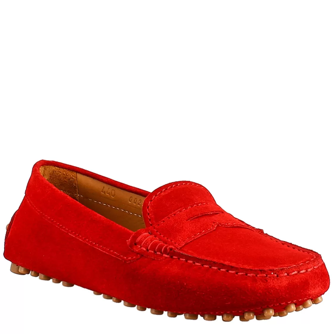 Clearance Leonardo Shoes Mocassino Da Donna Tubolare In Camoscio Rosso