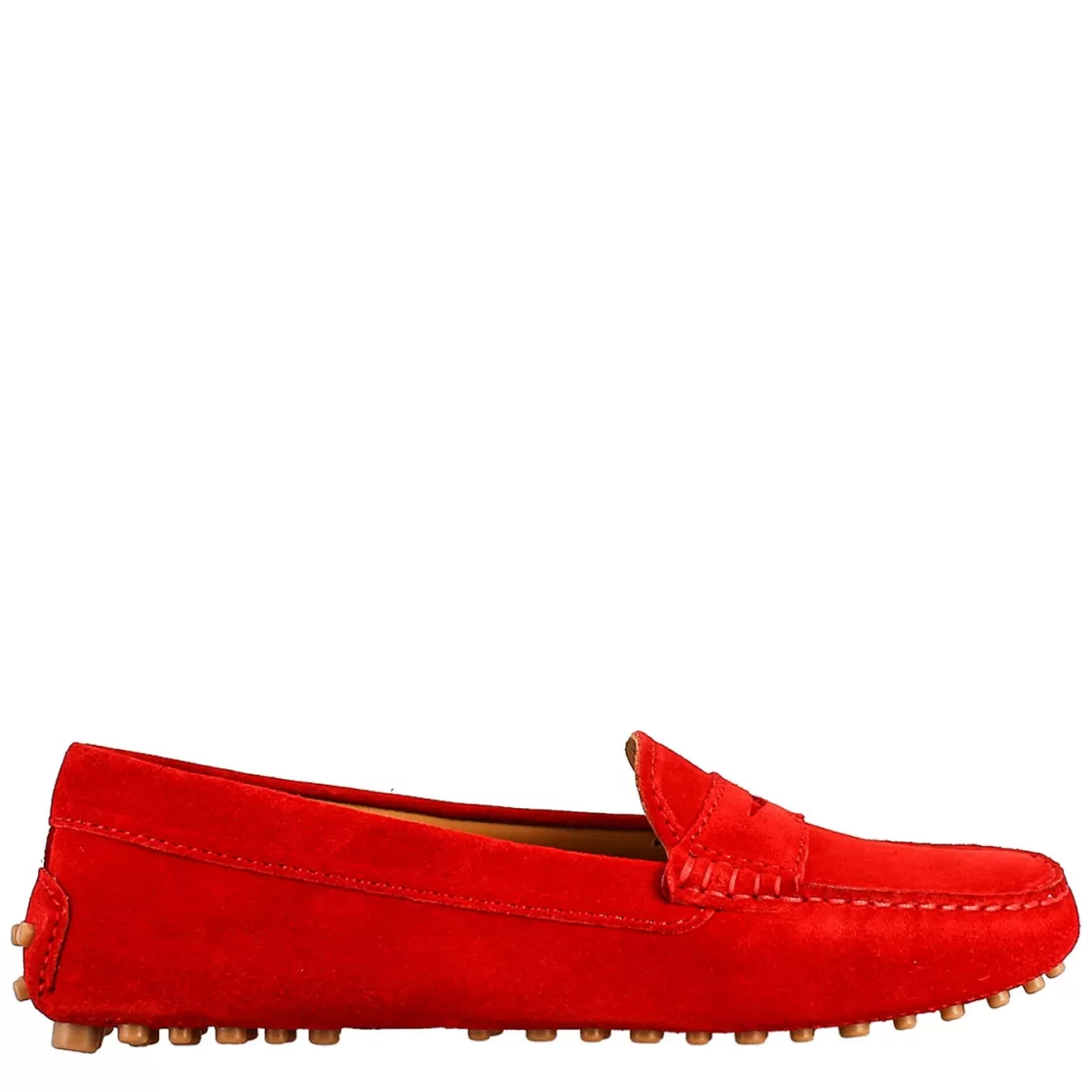 Clearance Leonardo Shoes Mocassino Da Donna Tubolare In Camoscio Rosso