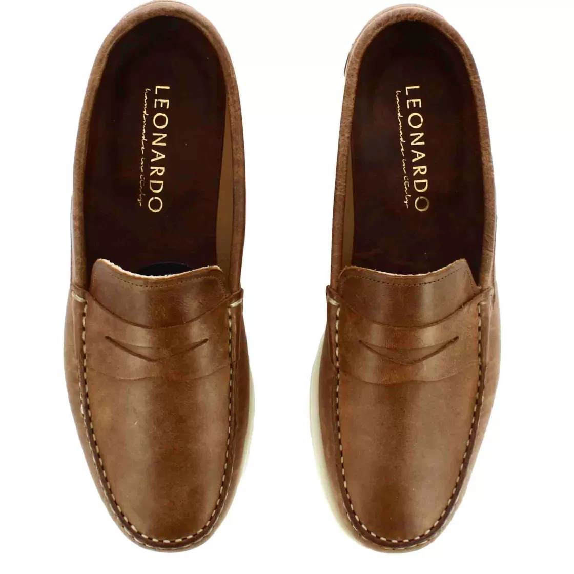 Hot Leonardo Shoes Mocassino Da Uomo Casual Da Barca In Pelle Colore Marrone