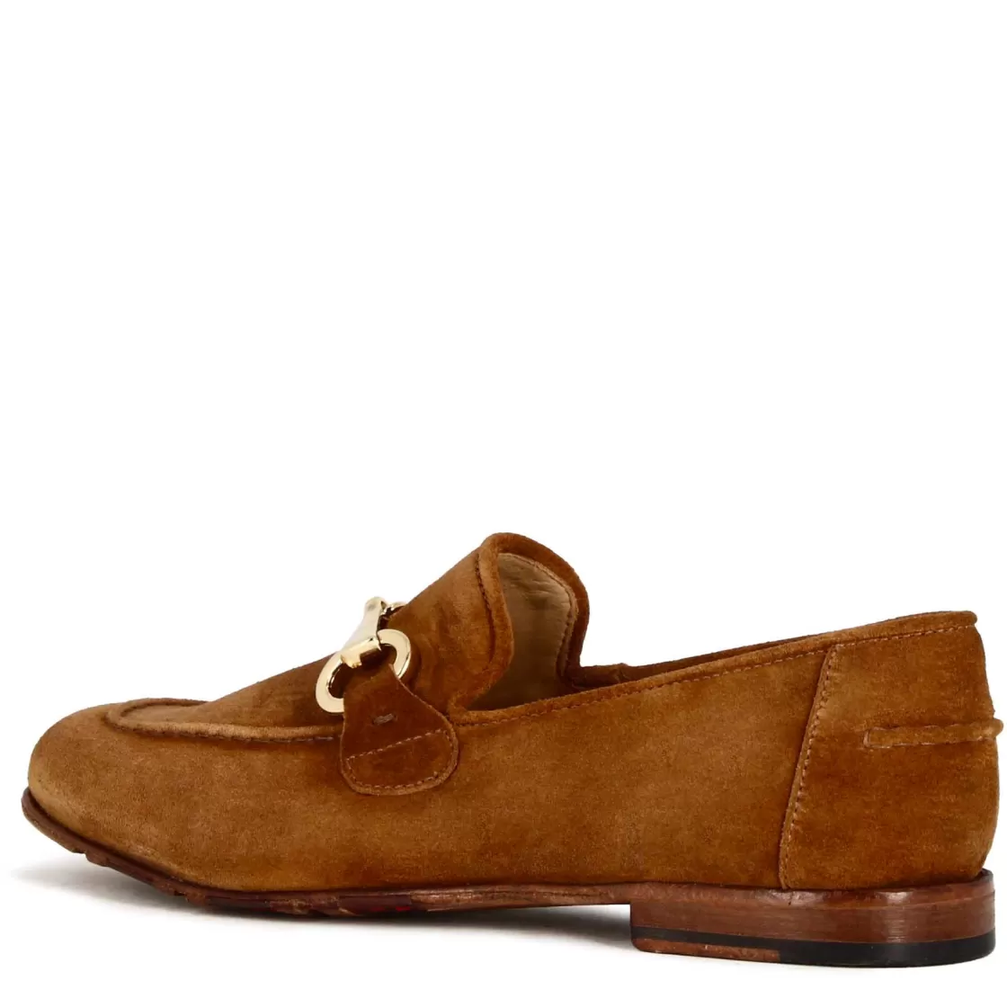 Cheap Leonardo Shoes Mocassino Da Uomo In Camoscio Colore Con Morsetto Colore Oro Marrone Chiaro