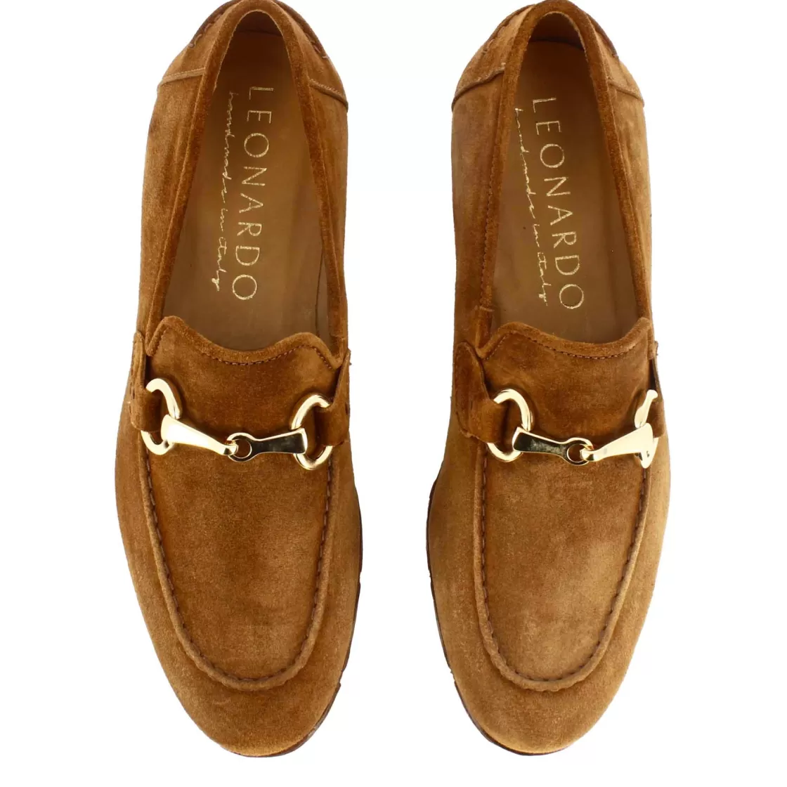 Cheap Leonardo Shoes Mocassino Da Uomo In Camoscio Colore Con Morsetto Colore Oro Marrone Chiaro