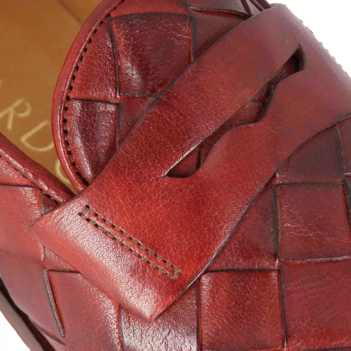 Outlet Leonardo Shoes Mocassino Da Uomo In Pelle Intrecciata Colore Fatti A Mano Rosso