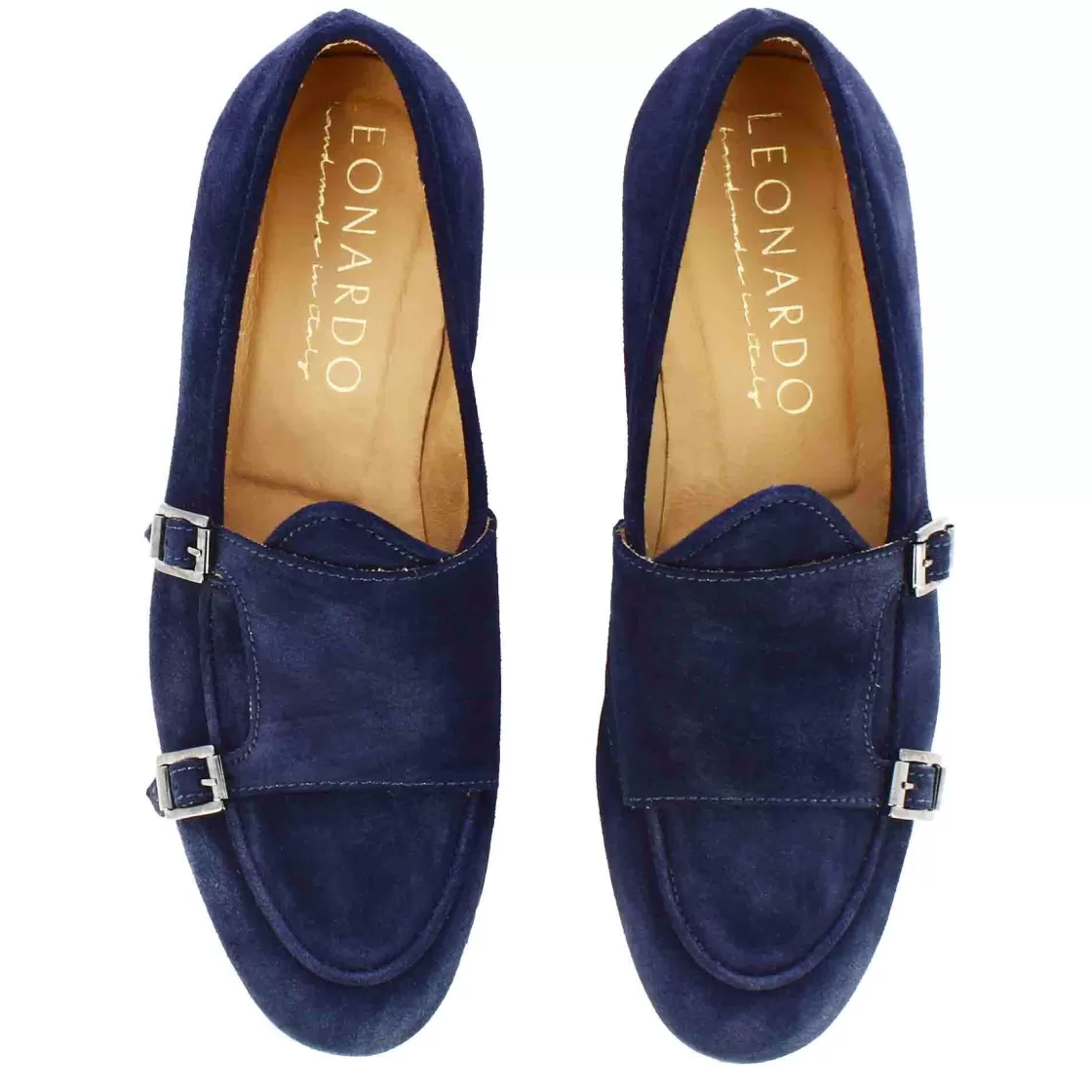 Online Leonardo Shoes Mocassino Da Uomo In Pelle Scamosciata Colore Con Doppia Fibbia Blu