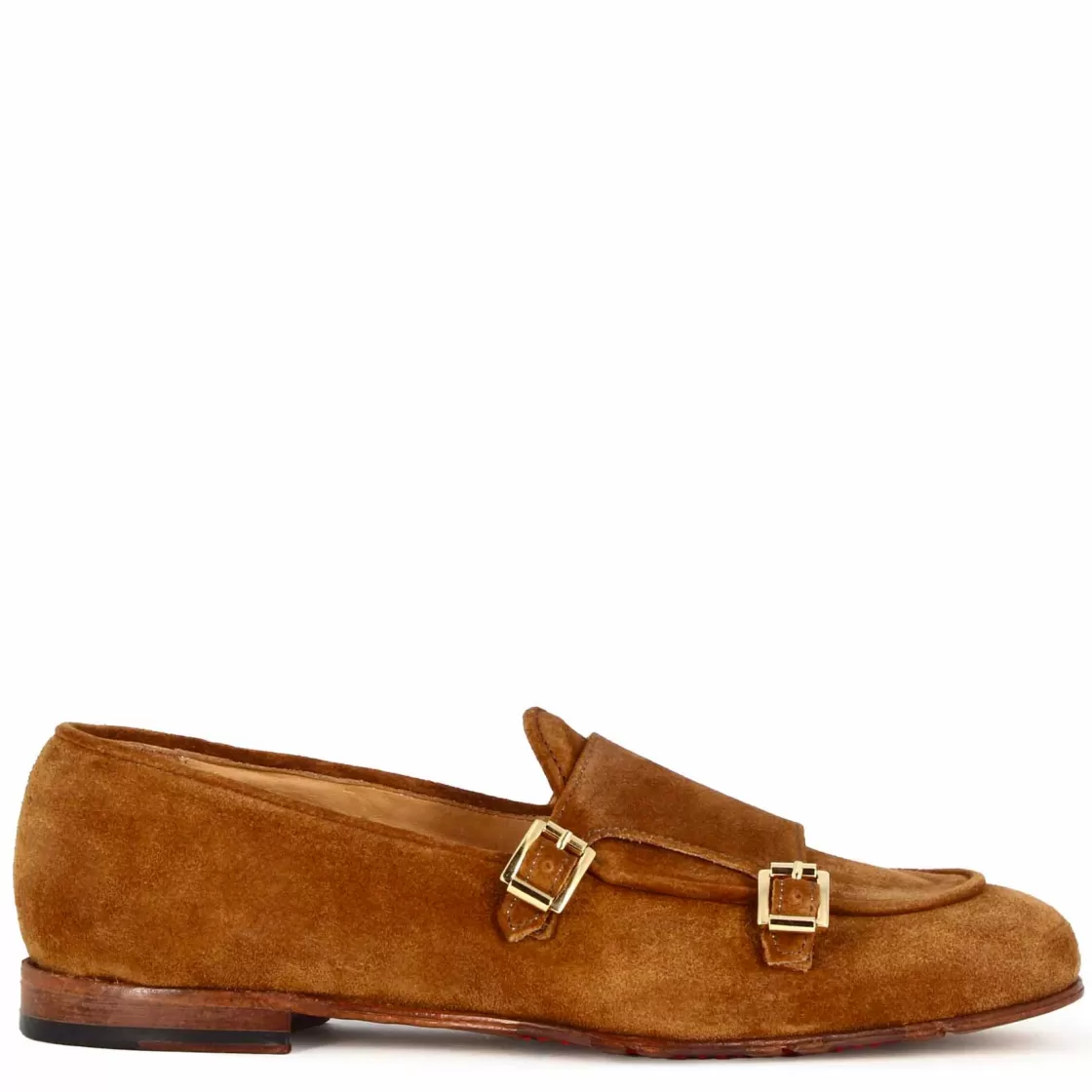 Outlet Leonardo Shoes Mocassino Da Uomo In Pelle Scamosciata Colore Con Doppia Fibbia Marrone Chiaro