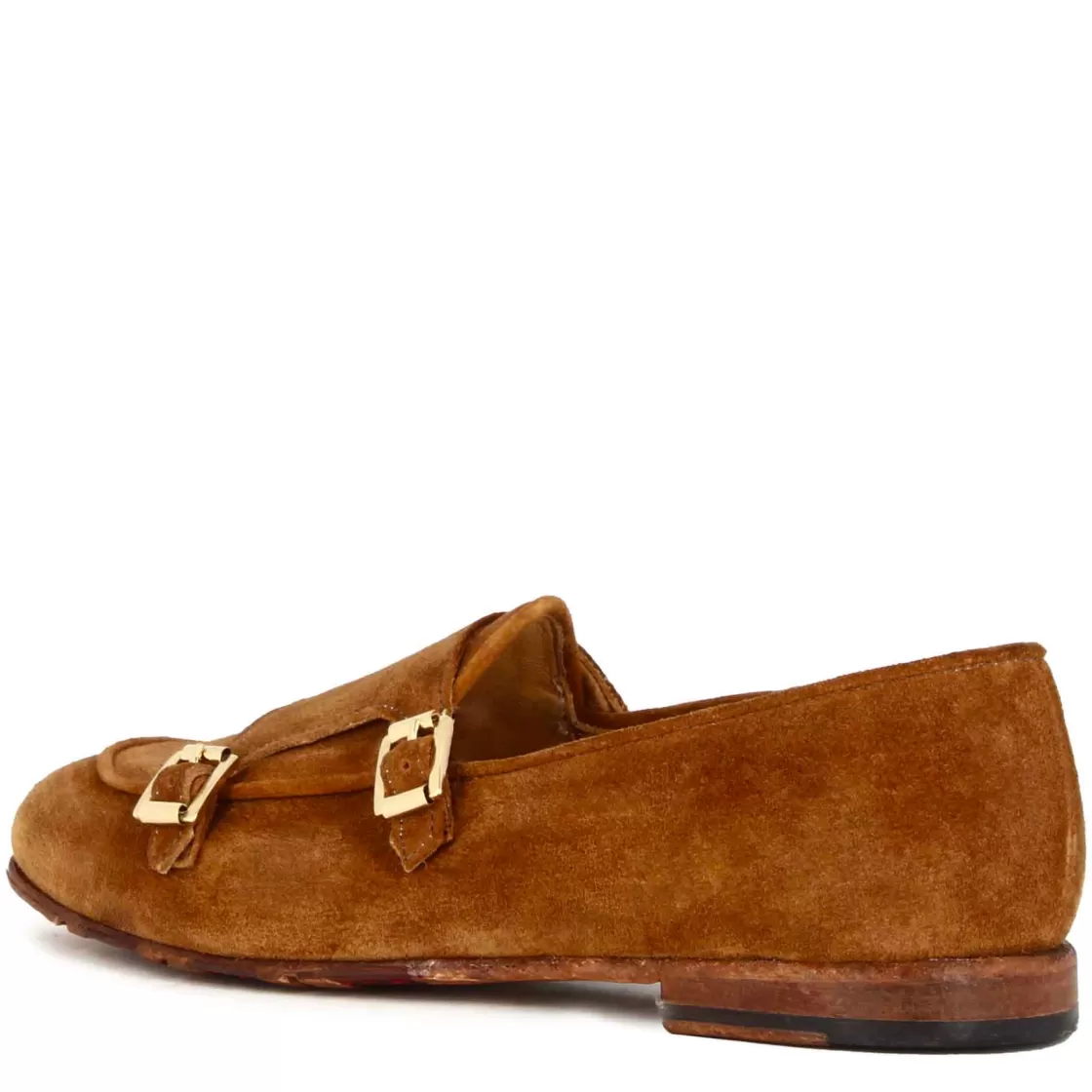 Outlet Leonardo Shoes Mocassino Da Uomo In Pelle Scamosciata Colore Con Doppia Fibbia Marrone Chiaro