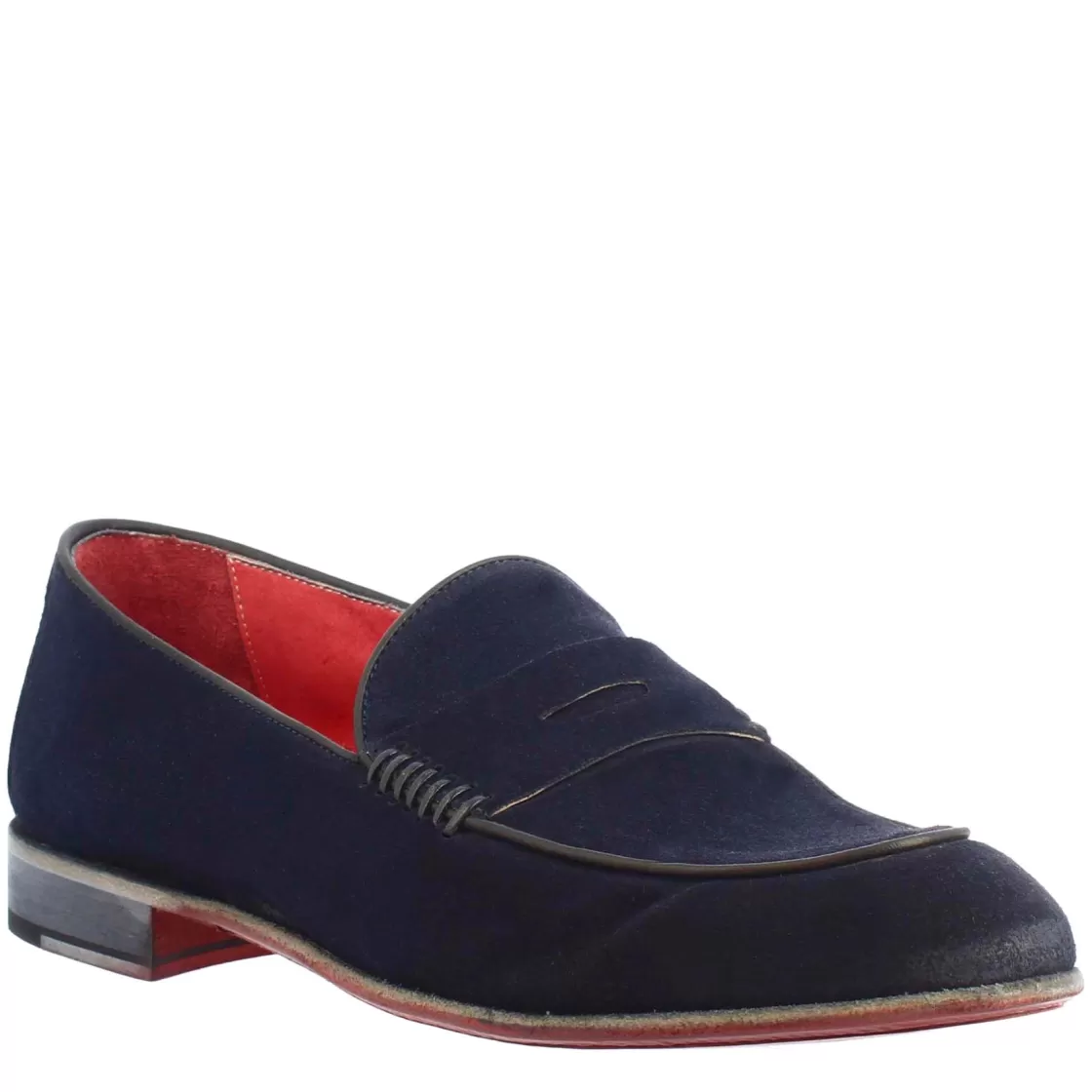 Discount Leonardo Shoes Mocassino Elegante Blu Da Uomo In Pelle Scamosciata Blu Navi