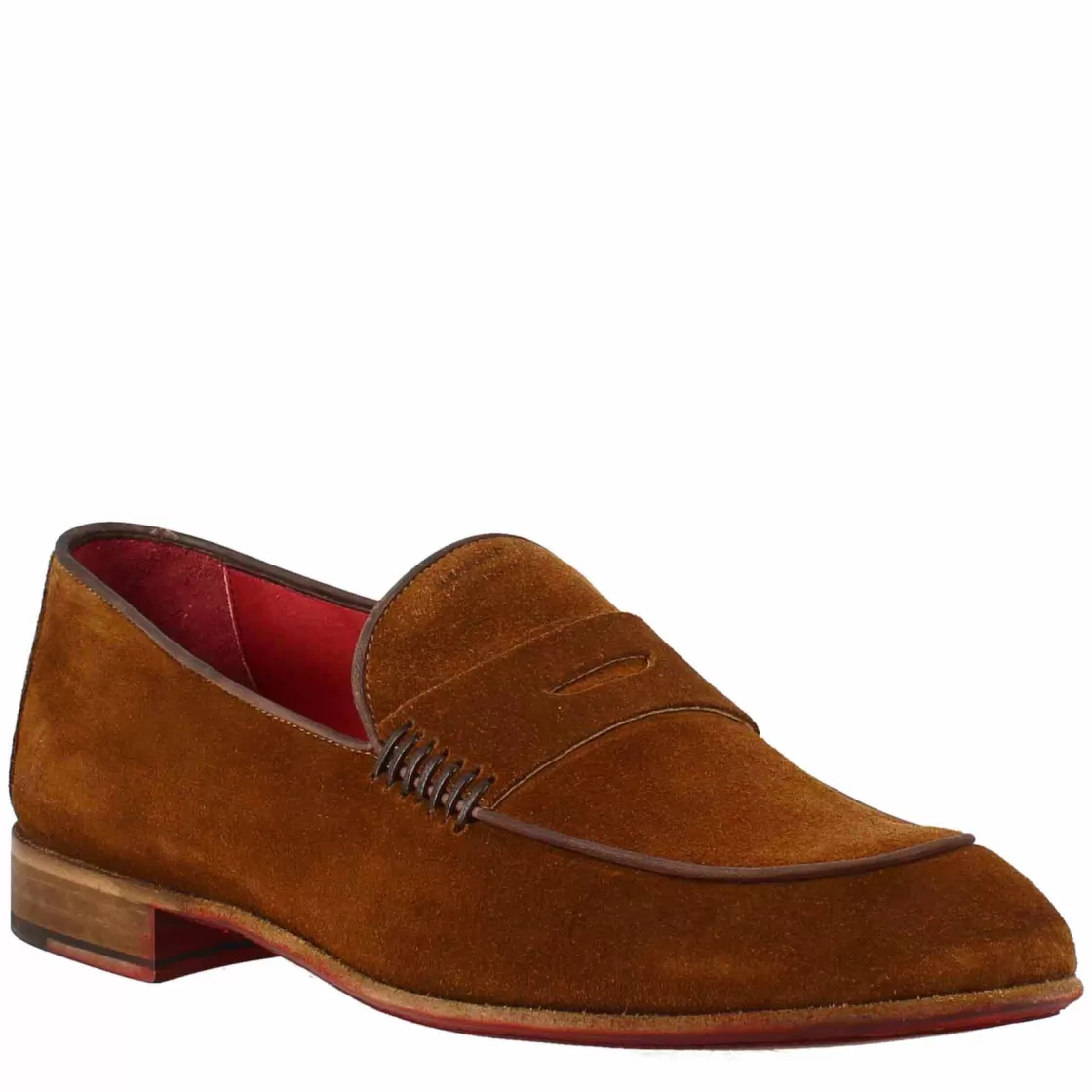 Clearance Leonardo Shoes Mocassino Elegante Land Da Uomo In Pelle Scamosciata Marrone