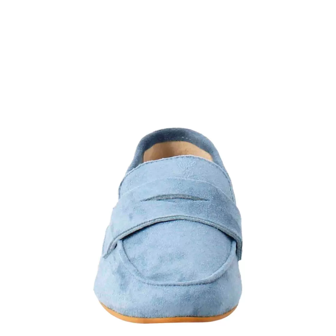 Shop Leonardo Shoes Mocassino Flessibile Da Donna In Pelle Scamosciata E Fondo In Gomma Celeste