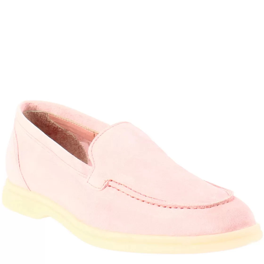 Sale Leonardo Shoes Mocassino Flessibile Da Donna In Pelle Scamosciata Rosa