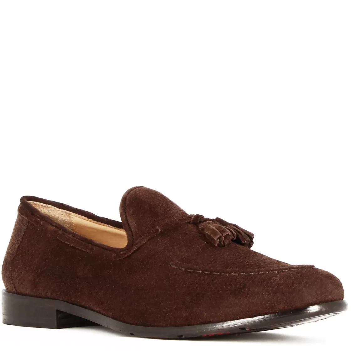 Shop Leonardo Shoes Mocassino In Pelle Scamosciata Fatto A Mano Con Nappine Colore Marrone Marrone Scuro