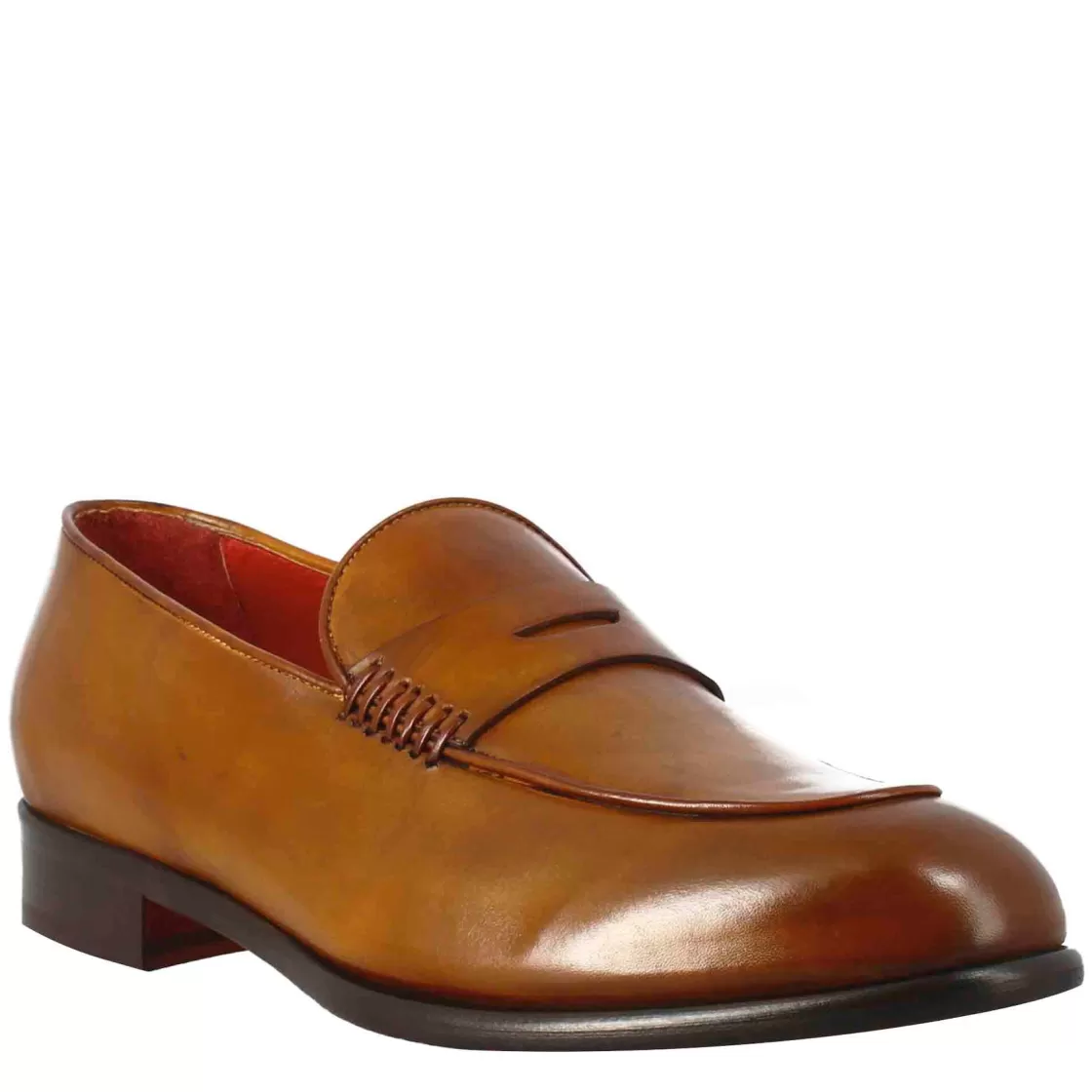 Shop Leonardo Shoes Mocassino Marrone Elegante Da Uomo In Pelle Fiore Marrone Chiaro