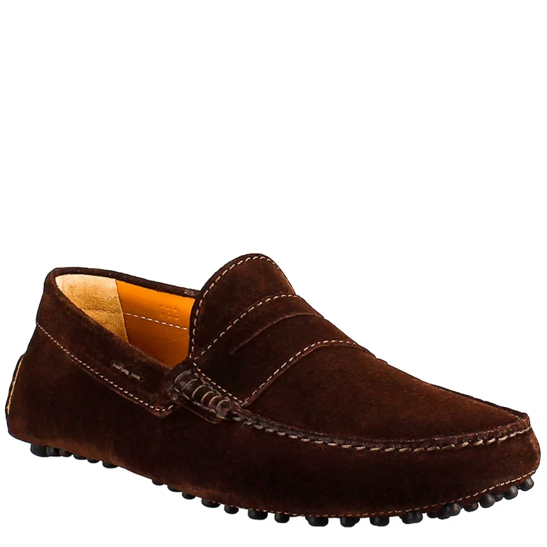 Clearance Leonardo Shoes Mocassino Foderato Da Uomo In Pelle Scamosciata Marrone Scuro