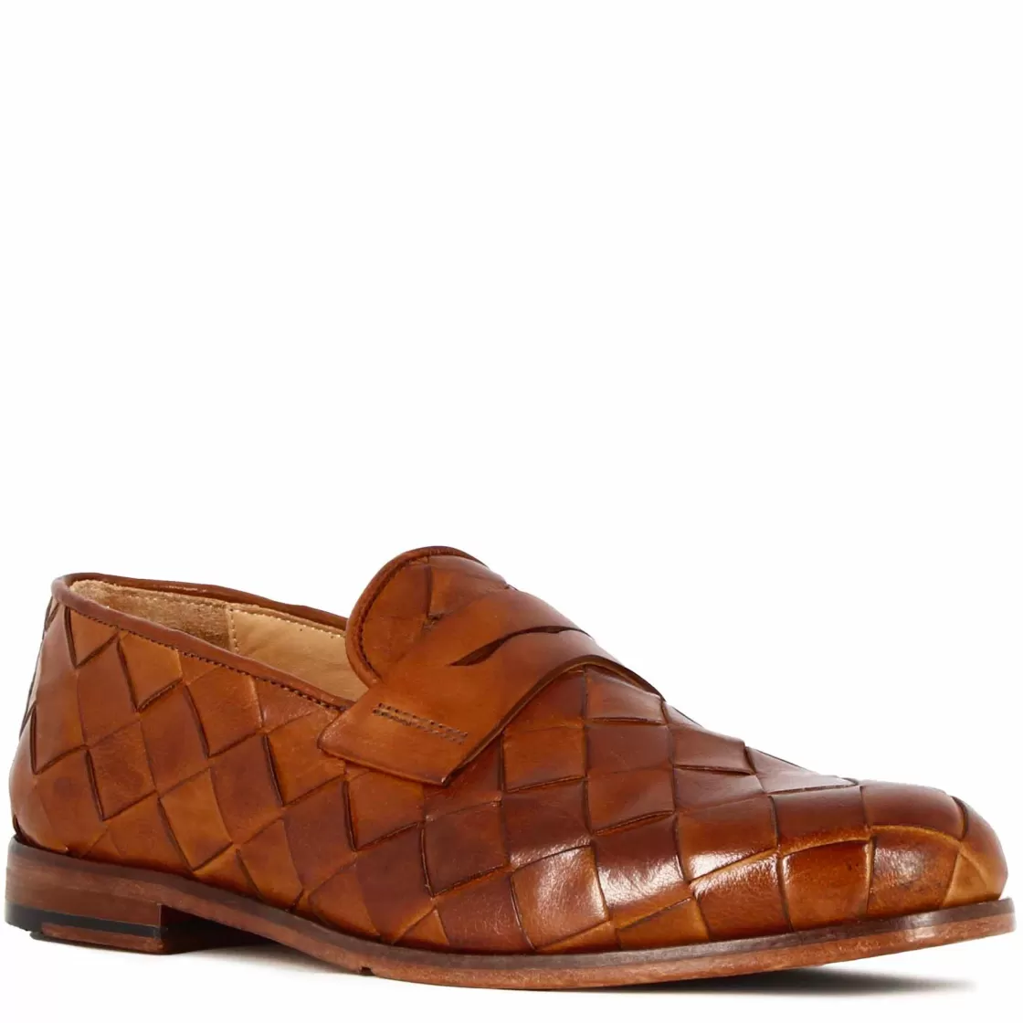 Hot Leonardo Shoes Mocassino Vintage Elegante Da Uomo In Pelle Intrecciata Marrone