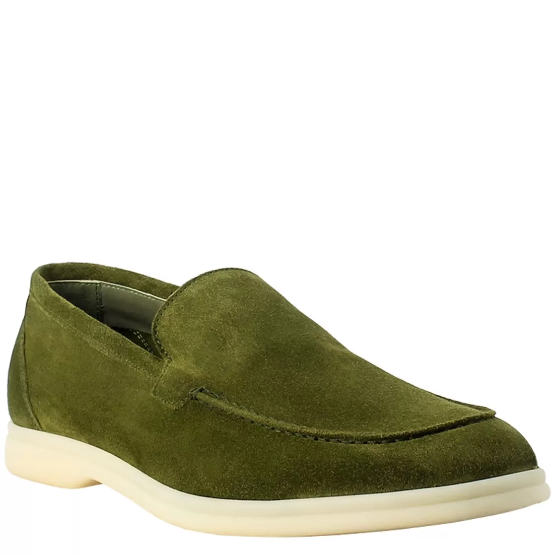 Shop Leonardo Shoes Mocassino Sfoderato Elegante Da Uomo In Camoscio Verde