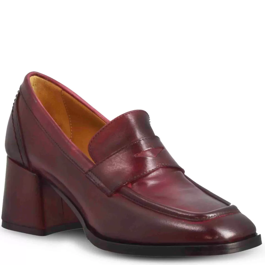 Discount Leonardo Shoes Mocassino Tacco Alto Da Donna In Pelle Colore Bordeaux