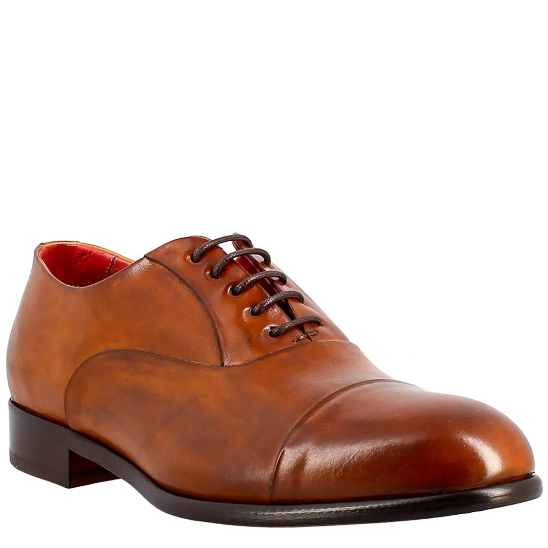 Clearance Leonardo Shoes Oxford Elegante Da Uomo In Pelle E Fodera Rossa Marrone